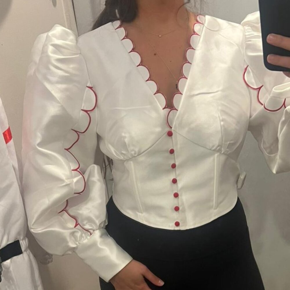 Scalloped Long Sleeve Blouse